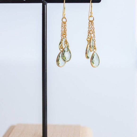 Sparkly Green Amethyst Gemstone Dangle Earrings - Picture 6 of 8